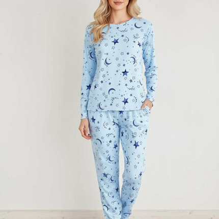 Two-Piece Relaxed Fit Co-Ord Set for Women-Blue (Size-M) | D13