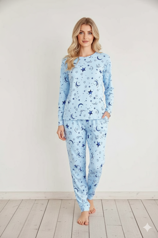 Two-Piece Relaxed Fit Co-Ord Set for Women-Blue (Size-M) | D13
