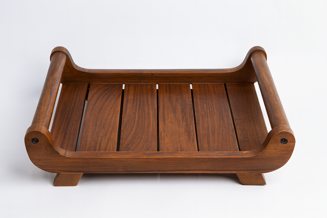 Wooden Serving Tray with Curved Sides – Polished Finish, Raised Legs
