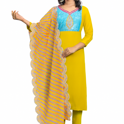 Festive Wear  Straight Kurta and Pant Set with Dupatta-Pista