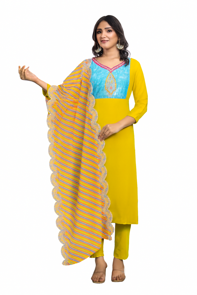 Festive Wear  Straight Kurta and Pant Set with Dupatta-Pista