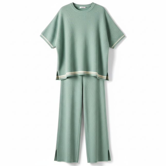 Two-Piece Relaxed Fit Co-Ord Set for Women-Green (Size-L) | D23