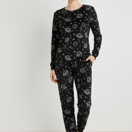 Two-Piece Relaxed Fit Co-Ord Set for Women-Black (Size-L) | D07