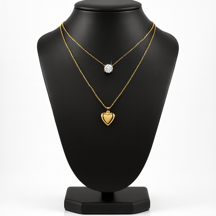 Gold Pendant Necklace Set – Diamond & Heart-D 13