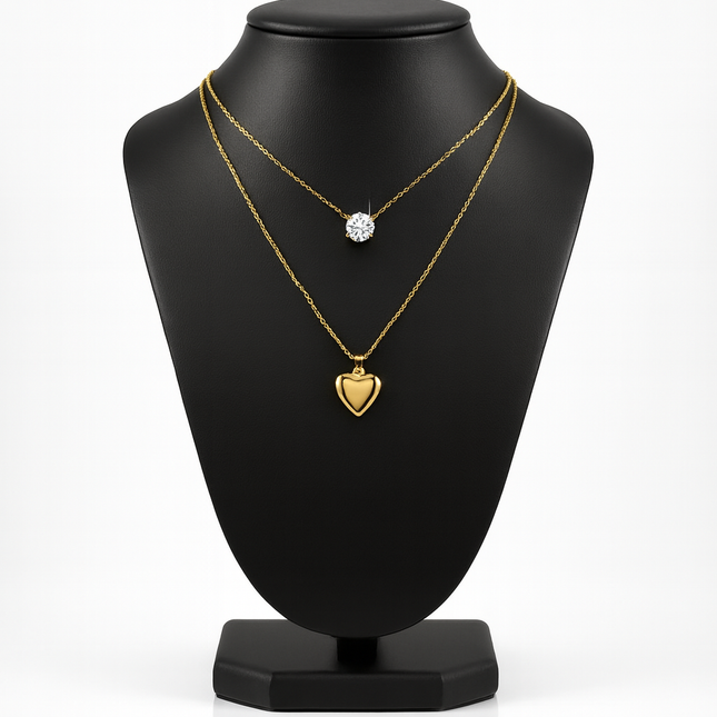 Gold Pendant Necklace Set – Diamond & Heart-D 13
