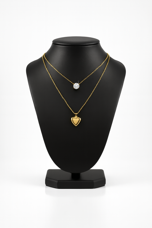 Gold Pendant Necklace Set – Diamond & Heart-D 13