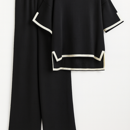 Two-Piece Relaxed Fit Co-Ord Set for Women-Black (Size-2XL) | D40