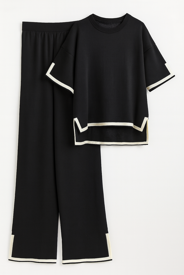 Two-Piece Relaxed Fit Co-Ord Set for Women-Black (Size-2XL) | D40