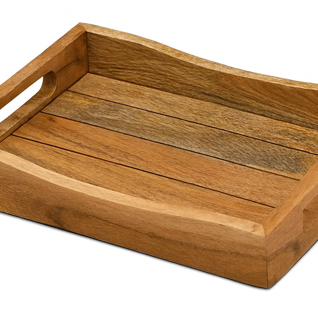 Rectangular Wooden Serving Tray with Handles