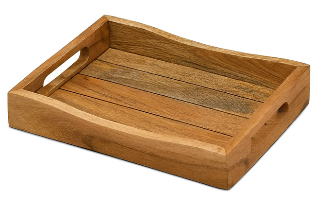 Rectangular Wooden Serving Tray with Handles