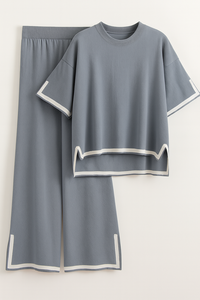 Two-Piece Relaxed Fit Co-Ord Set for Women-Blue (Size-S) | D38