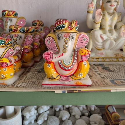 Miniature Marble Ganesha & Turtle Set – Handcrafted Decor