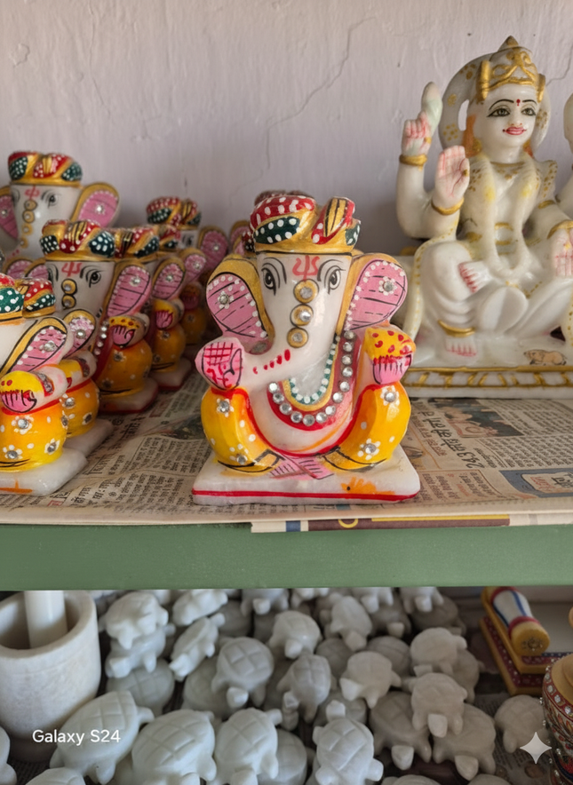 Miniature Marble Ganesha & Turtle Set – Handcrafted Decor