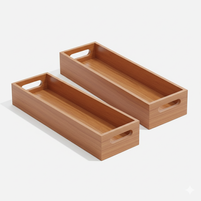 Wooden Serving Tray Set with Handles – 2 Pcs
