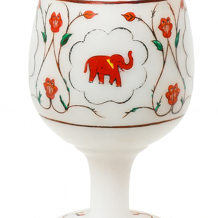Hand-Painted Elephant Goblet – White