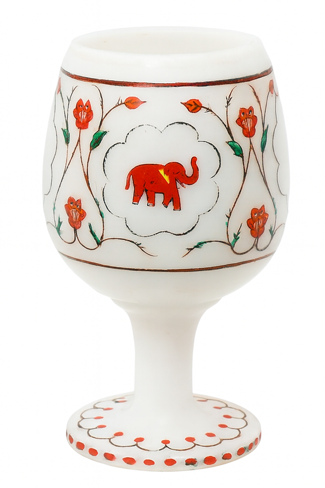 Hand-Painted Elephant Goblet – White