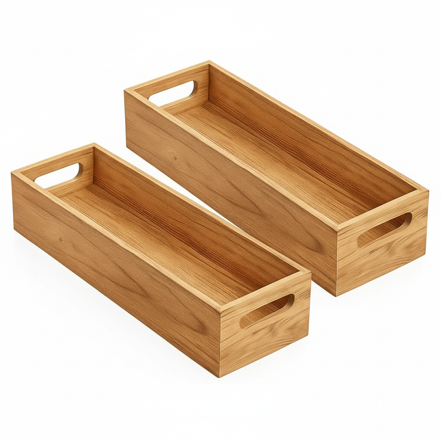 Rustic Wooden Serving & Organizer Tray – Set of 2