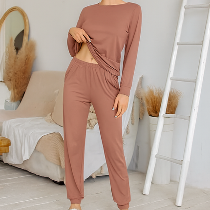 Two-Piece Relaxed Fit Co-Ord Set for Women-Tan (Size-L) | D50
