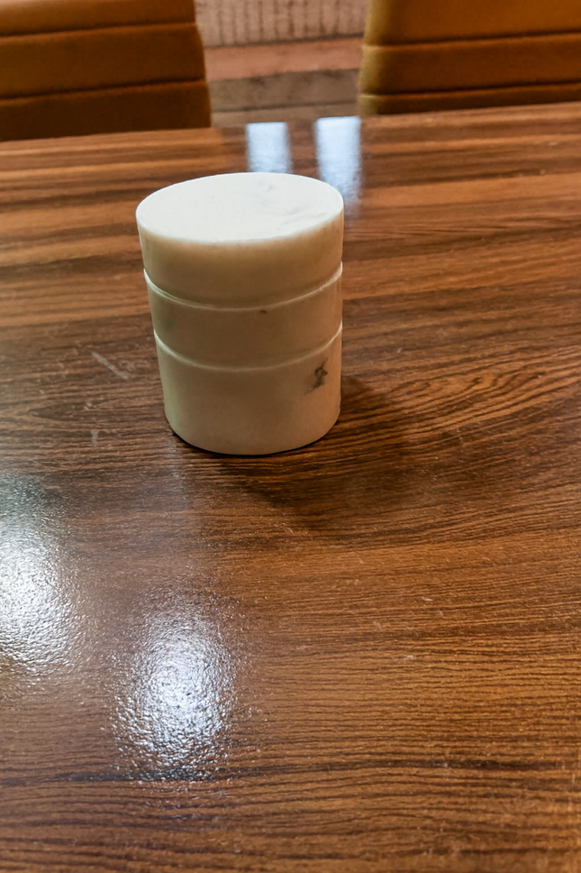 Marble Cylinder Decor – White, Grooved Accent