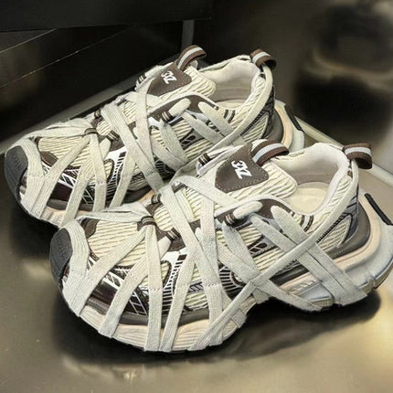 Breathable Distressed Running Shoes Strap Chunky Flat Women Sneakers