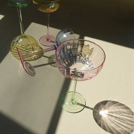 Hand Blown Retro Pastel Coloured Cocktail Glasses Coupe Set of 4 (