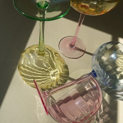 Hand Blown Retro Pastel Coloured Cocktail Glasses Coupe Set of 4 (