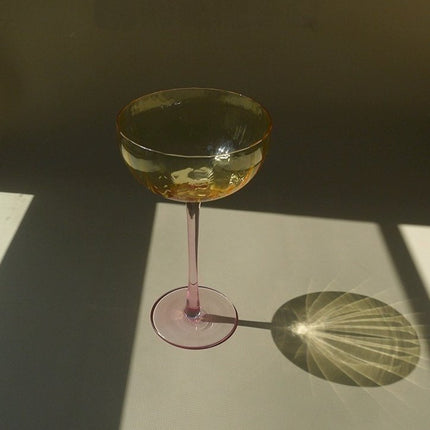 Hand Blown Retro Pastel Coloured Cocktail Glasses Coupe Set of 4 (