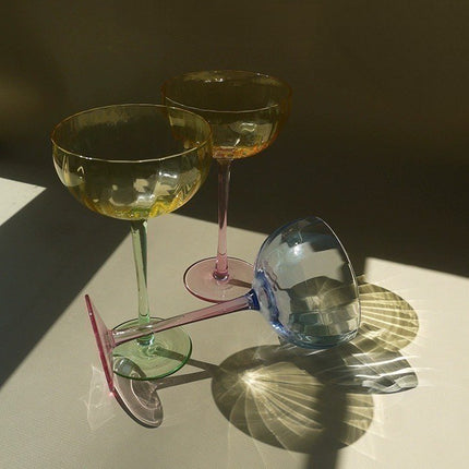 Hand Blown Retro Pastel Coloured Cocktail Glasses Coupe Set of 4 (