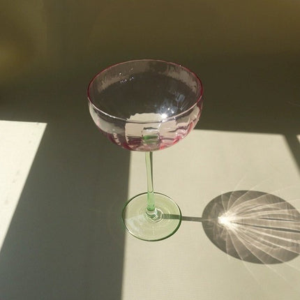 Hand Blown Retro Pastel Coloured Cocktail Glasses Coupe Set of 4 (