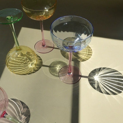 Hand Blown Retro Pastel Coloured Cocktail Glasses Coupe Set of 4 (