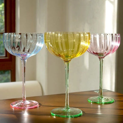 Hand Blown Retro Pastel Coloured Cocktail Glasses Coupe Set of 4 (