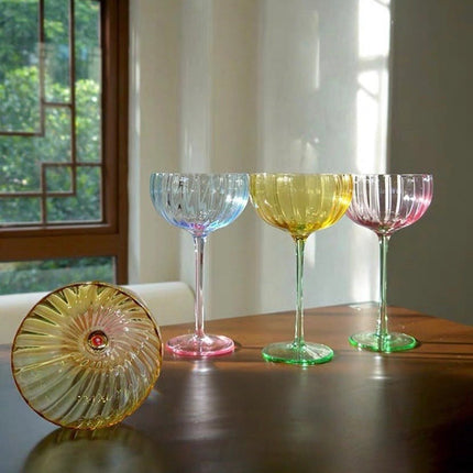 Hand Blown Retro Pastel Coloured Cocktail Glasses Coupe Set of 4 (