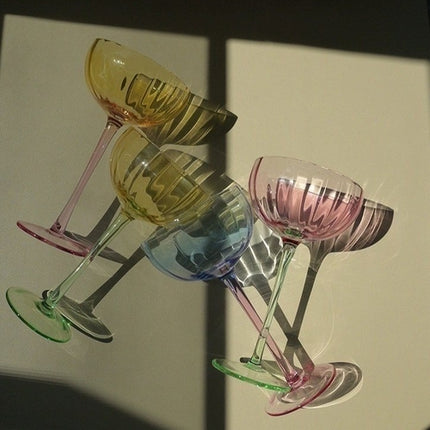 Hand Blown Retro Pastel Coloured Cocktail Glasses Coupe Set of 4 (