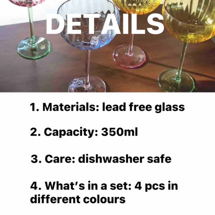 Hand Blown Retro Pastel Coloured Cocktail Glasses Coupe Set of 4 (