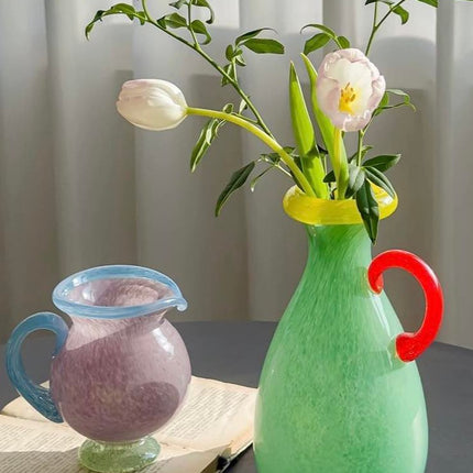 Handblown Bonbon Dopamine Bottle Vase, Whimsical Vintage Vase Centrepi