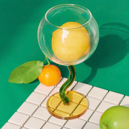 Handblown Bubble Wine Glass - Retro Whimsical Eclectic Wavy Stemmed