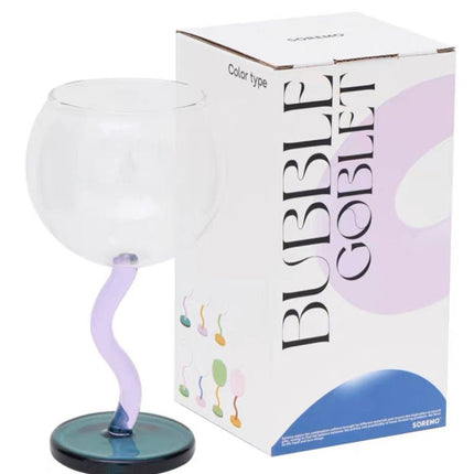 Handblown Bubble Wine Glass - Retro Whimsical Eclectic Wavy Stemmed