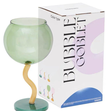 Handblown Bubble Wine Glass - Retro Whimsical Eclectic Wavy Stemmed