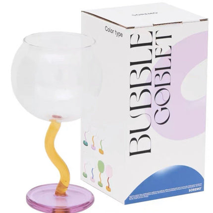 Handblown Bubble Wine Glass - Retro Whimsical Eclectic Wavy Stemmed
