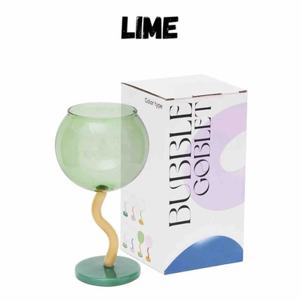 Handblown Bubble Wine Glass - Retro Whimsical Eclectic Wavy Stemmed