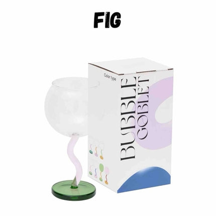 Handblown Bubble Wine Glass - Retro Whimsical Eclectic Wavy Stemmed