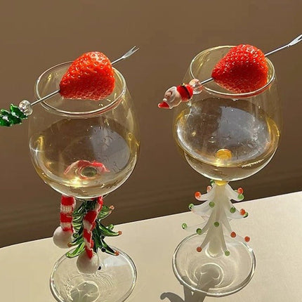 Handblown Christmas Tree Wine Glasses Set of 2 Pcs