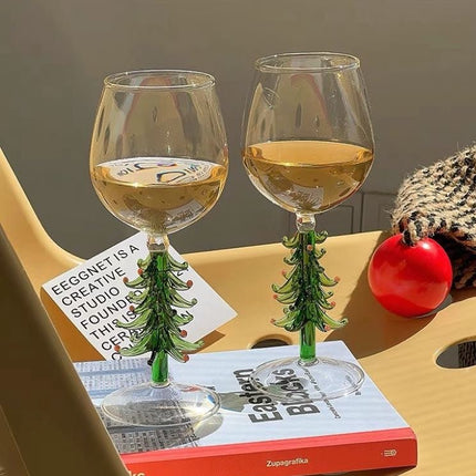 Handblown Christmas Tree Wine Glasses Set of 2 Pcs