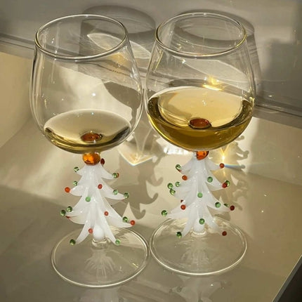 Handblown Christmas Tree Wine Glasses Set of 2 Pcs