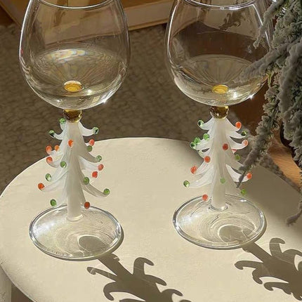 Handblown Christmas Tree Wine Glasses Set of 2 Pcs
