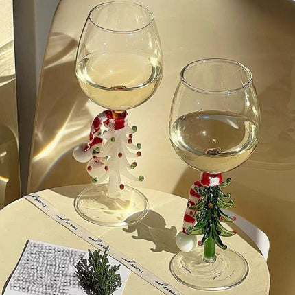Handblown Christmas Tree Wine Glasses Set of 2 Pcs