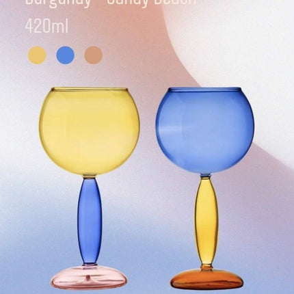 Set Of 2 Pcs Handblown Colored Burgundy / Bordeaux Wine Glasses