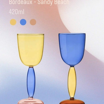 Set Of 2 Pcs Handblown Colored Burgundy / Bordeaux Wine Glasses