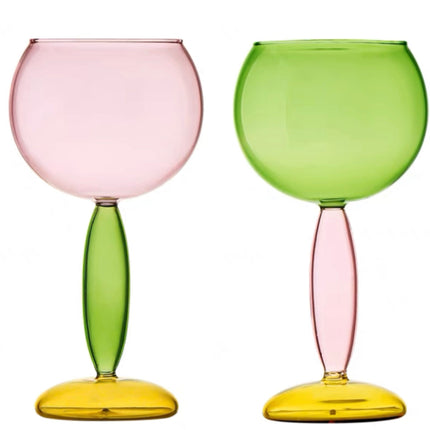Set Of 2 Pcs Handblown Colored Burgundy / Bordeaux Wine Glasses