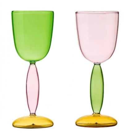 Set Of 2 Pcs Handblown Colored Burgundy / Bordeaux Wine Glasses